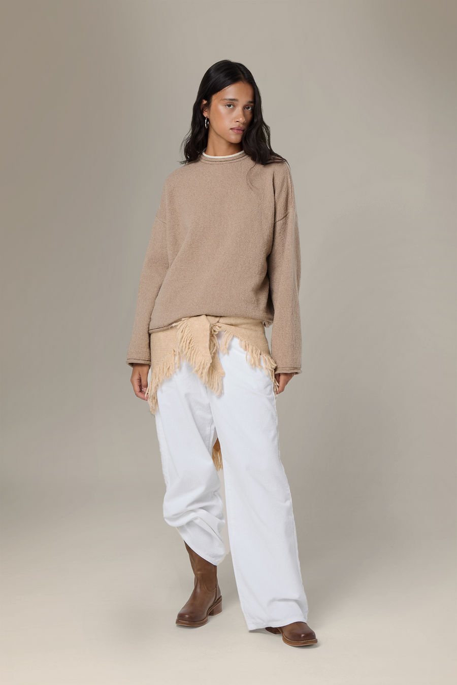 Parker Layered Knit Jumper in Beige