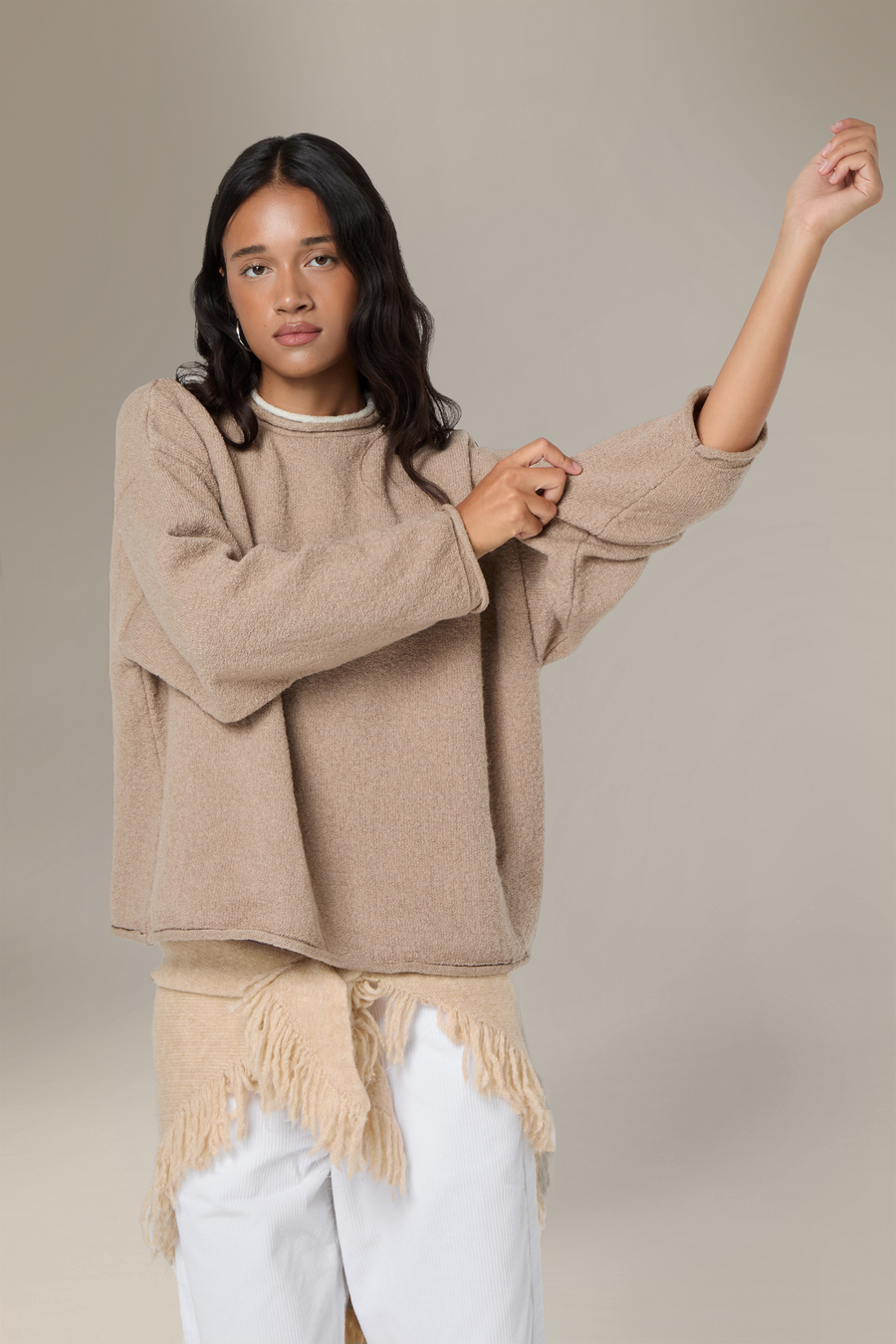 Parker Layered Knit Jumper in Beige