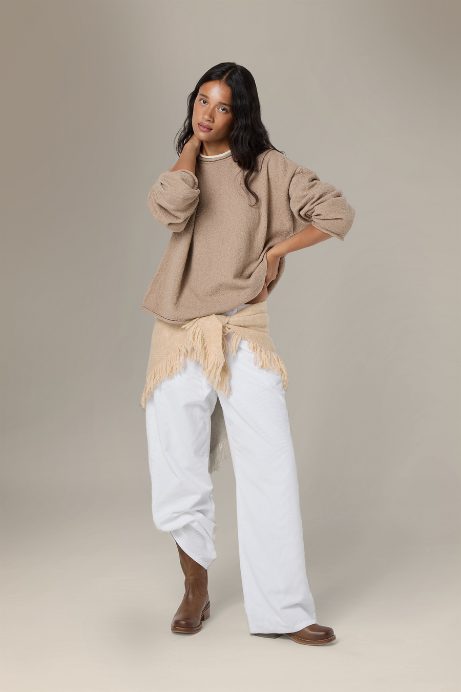 Parker Layered Knit Jumper in Beige