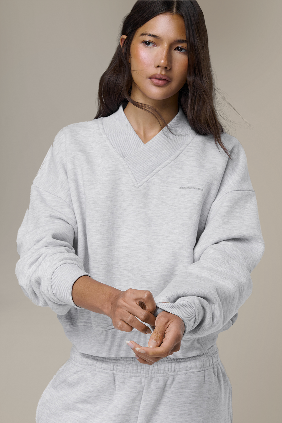 Trademark V Neck Shrunken Sweatshirt in Passive