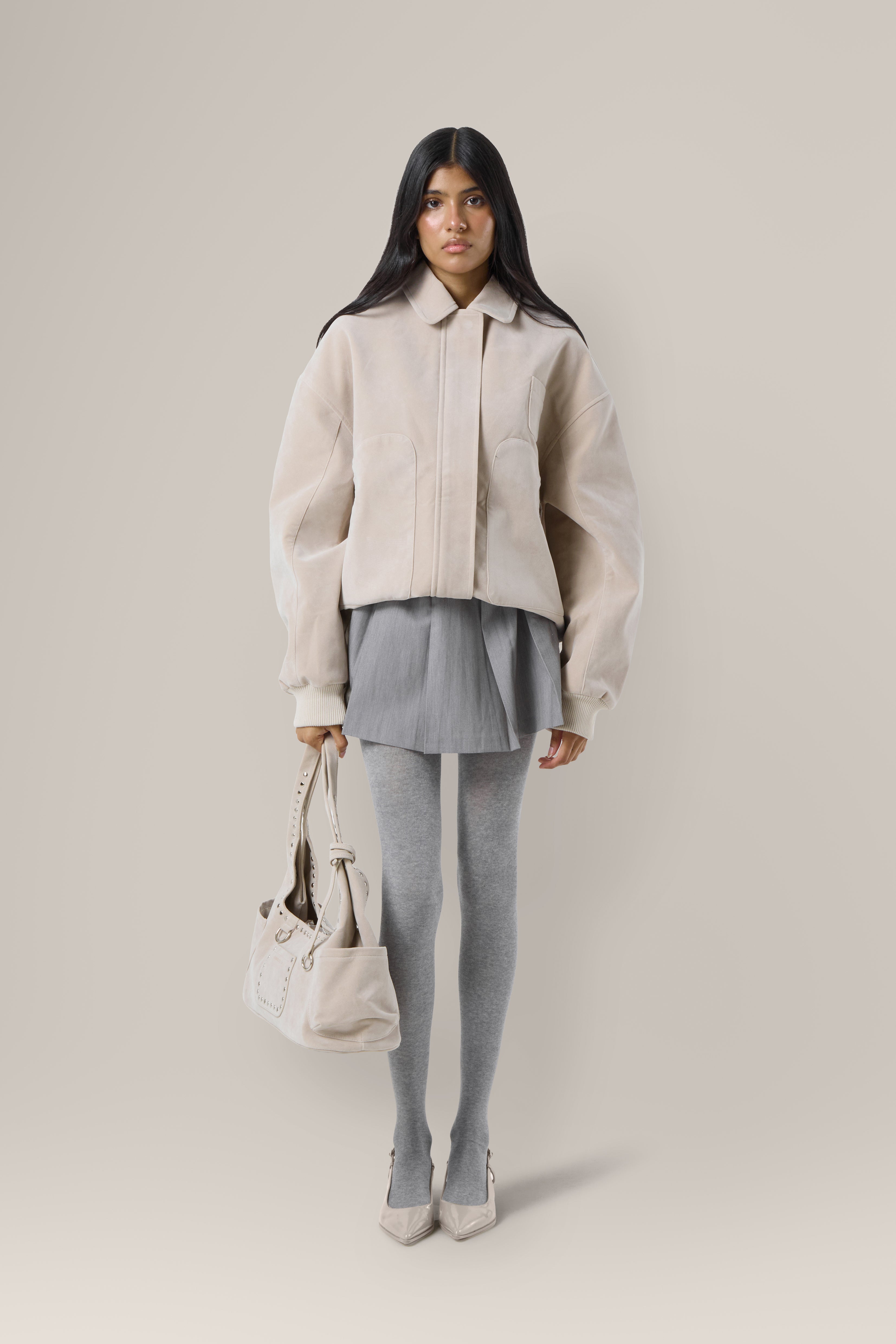 Martha Faux Suede Jacket in Beige