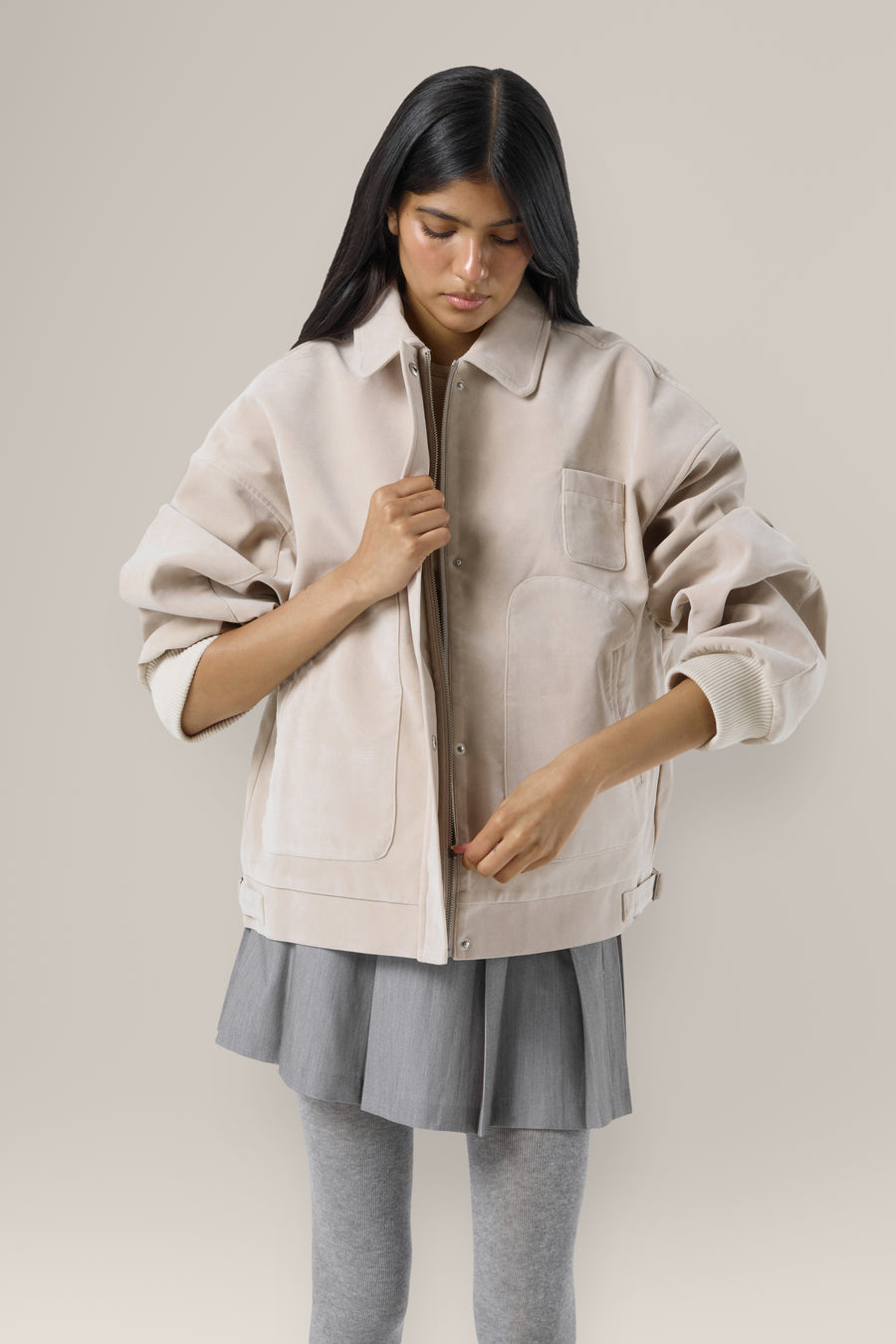 Martha Faux Suede Jacket in Beige