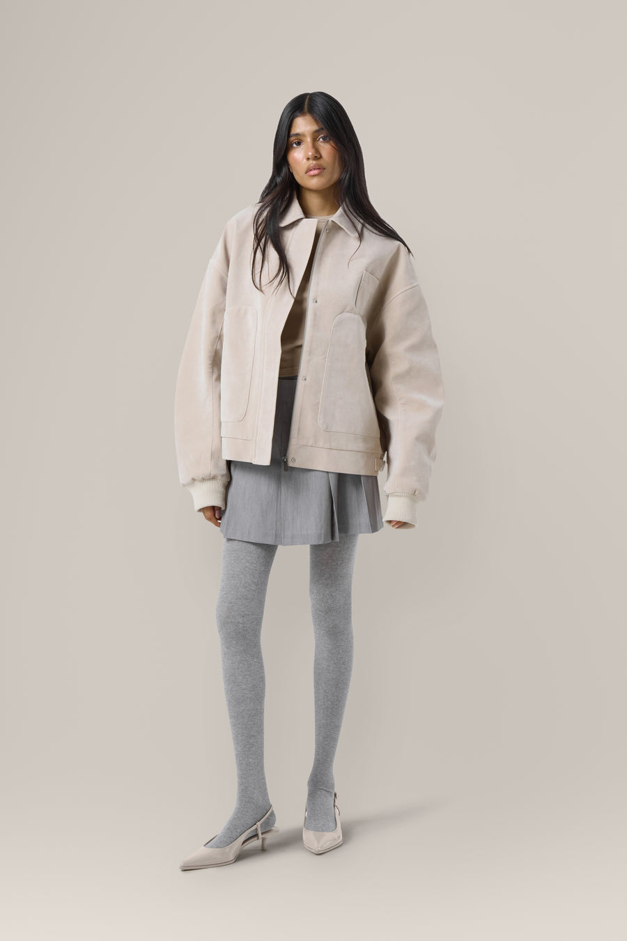 Martha Faux Suede Jacket in Beige