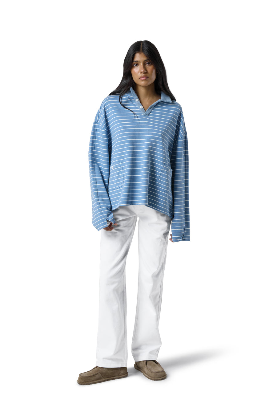 Juno Polo Collar Top in Blue Wash