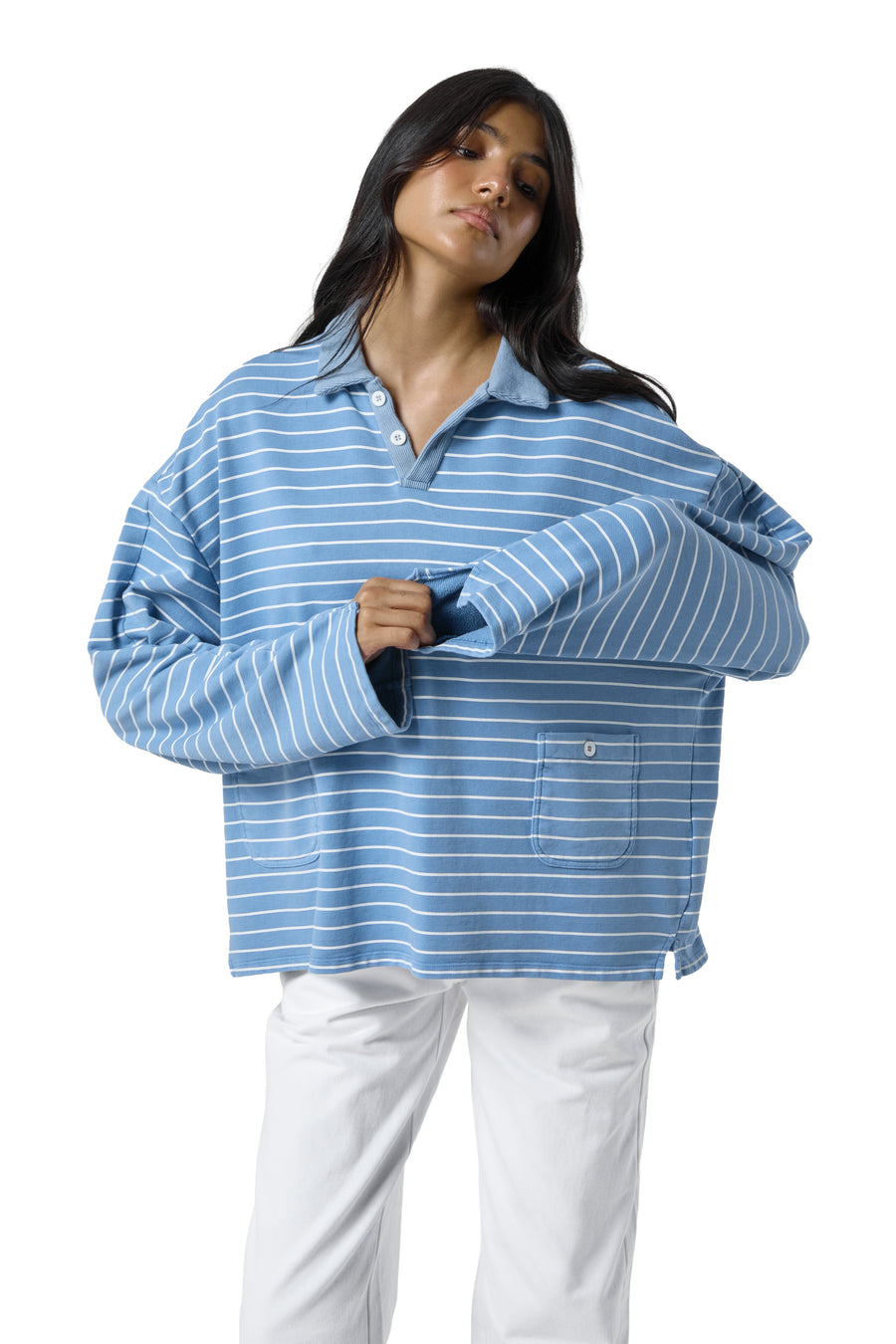 Juno Polo Collar Top in Blue Wash