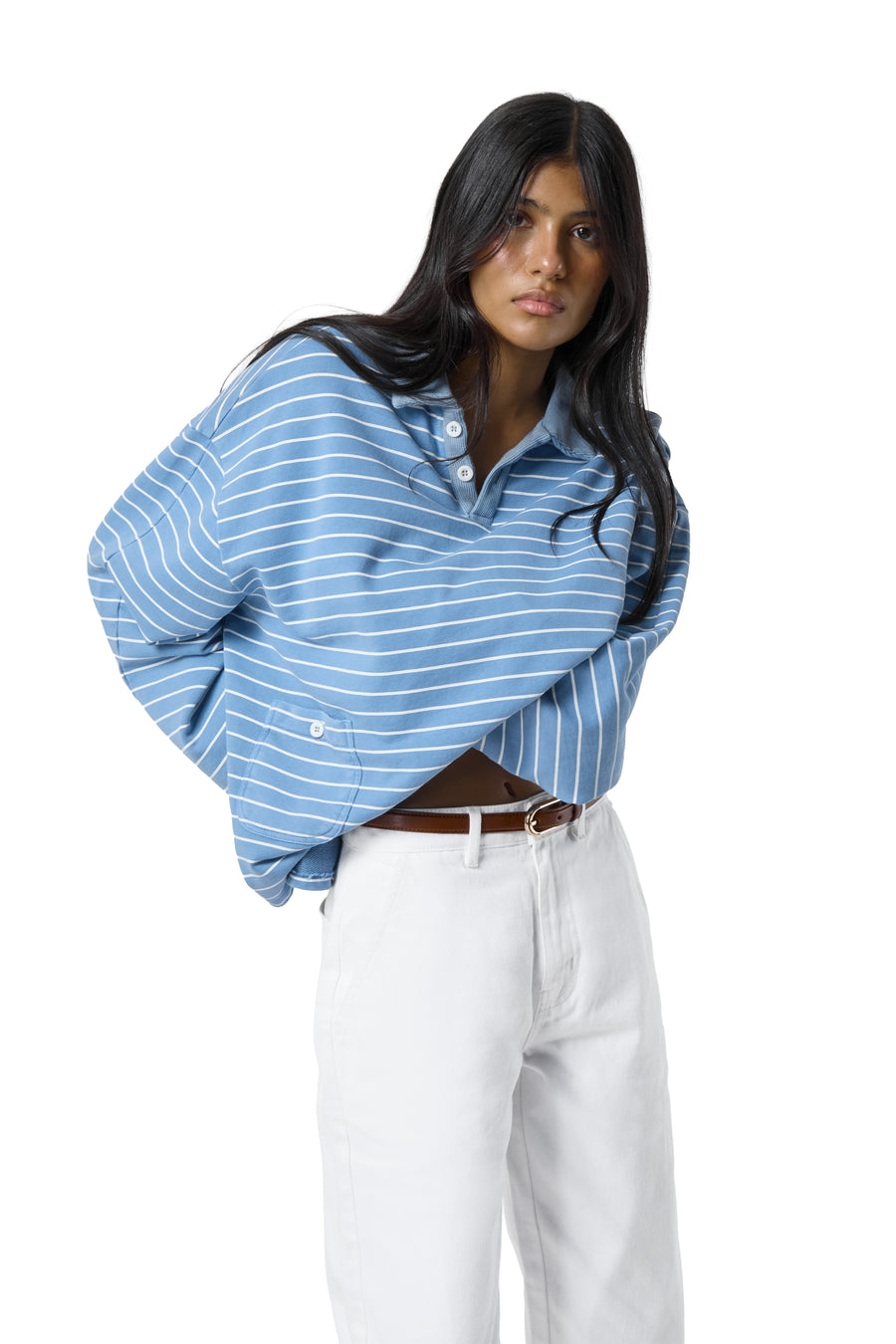 Juno Polo Collar Top in Blue Wash