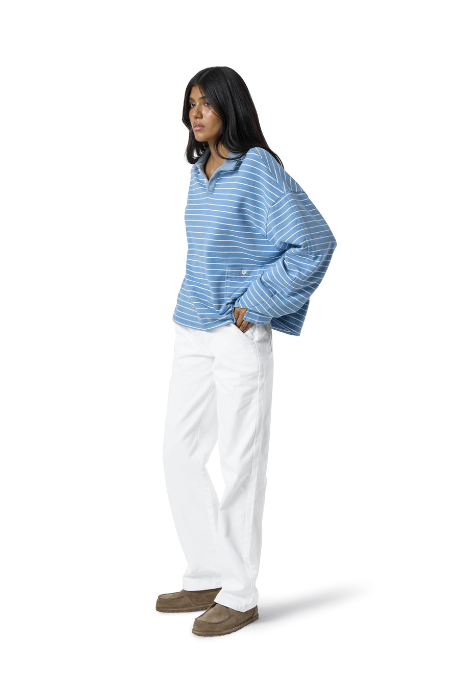 Juno Polo Collar Top in Blue Wash