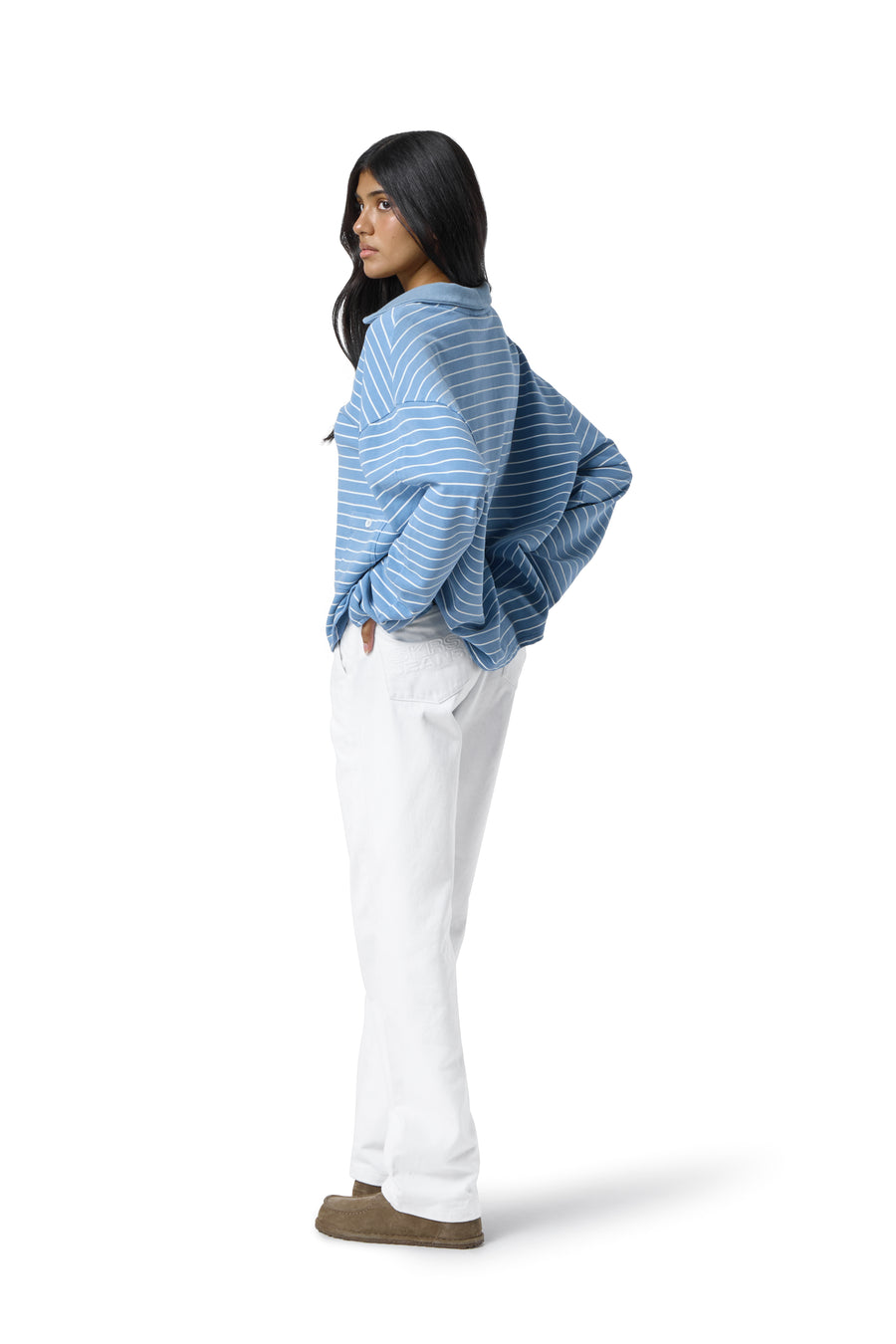 Juno Polo Collar Top in Blue Wash