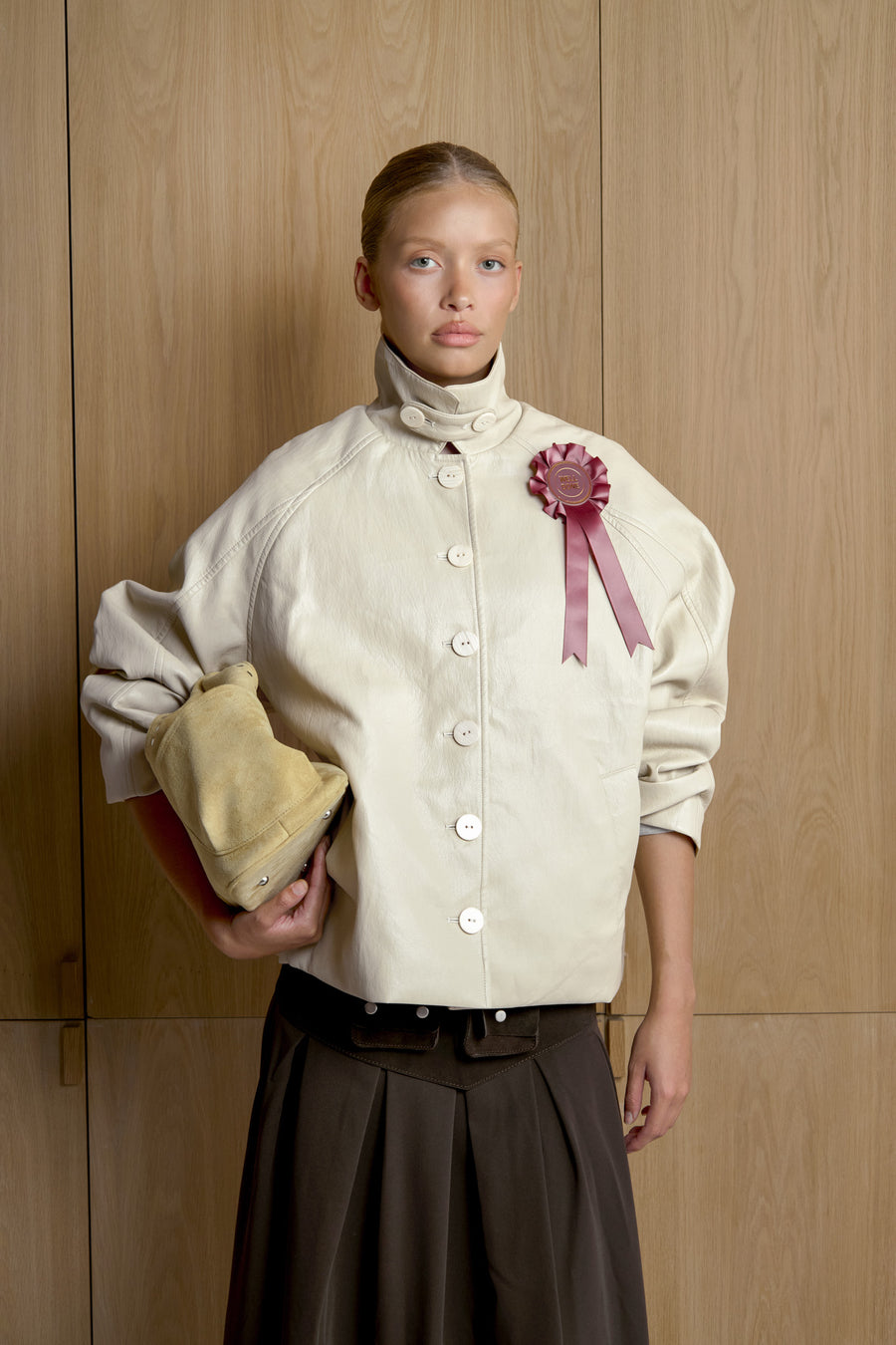 Hollies Classic Faux Leather Jacket in Sand