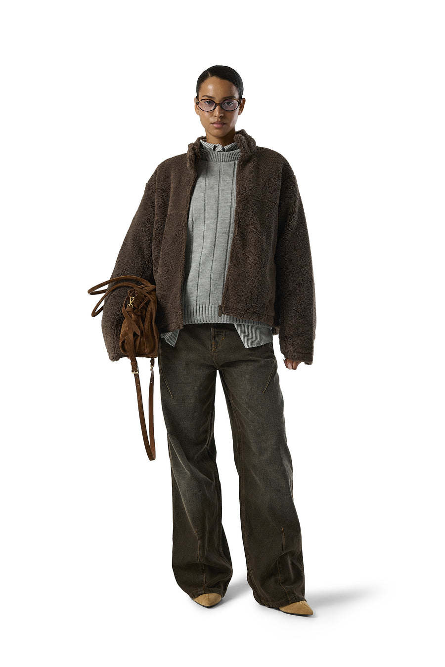 Stray Textured Biker Jacket in Brown