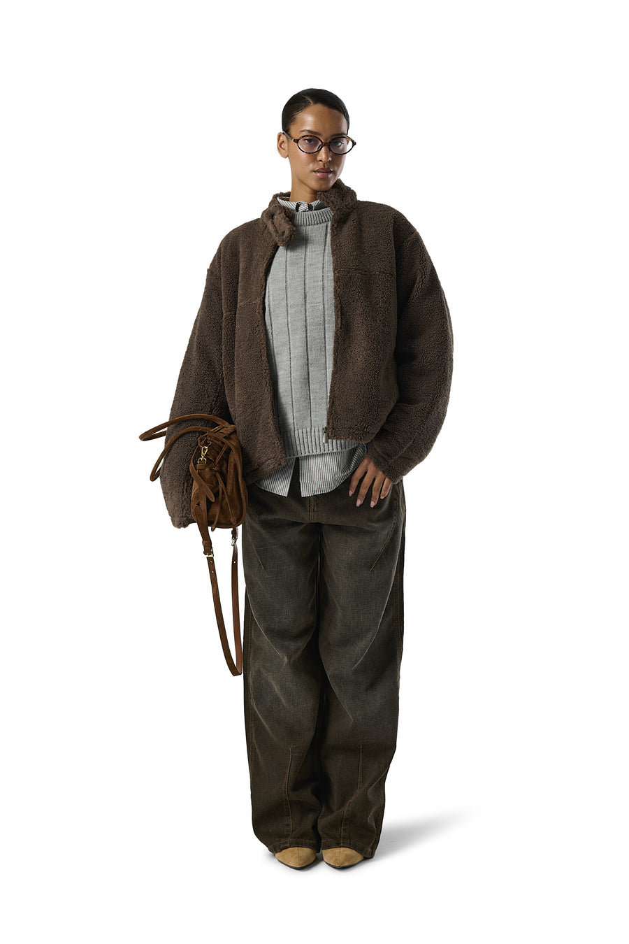 Stray Textured Biker Jacket in Brown