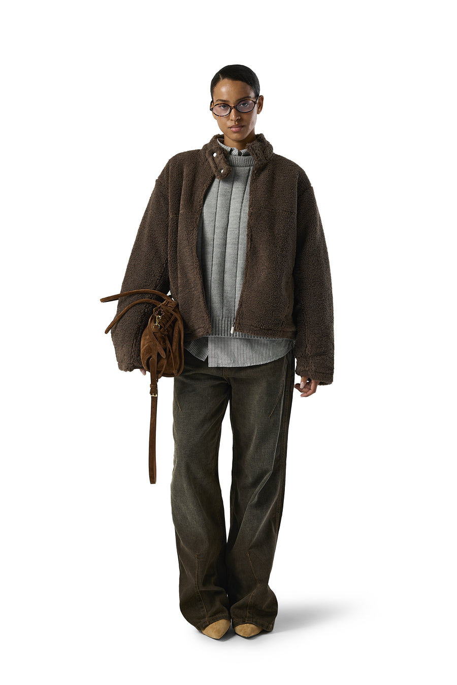 Stray Textured Biker Jacket in Brown