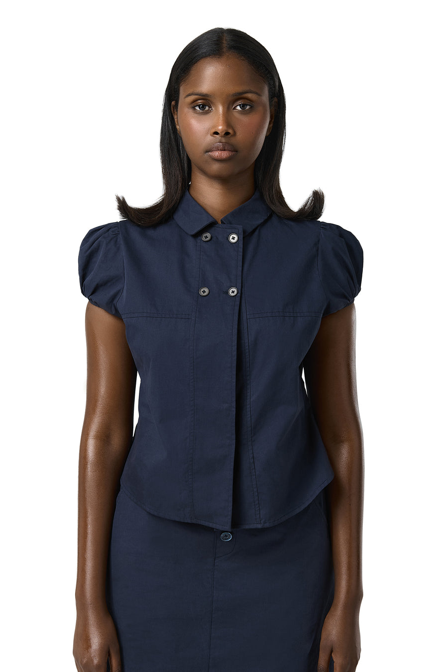 Wendy Poplin Blouse in Navy