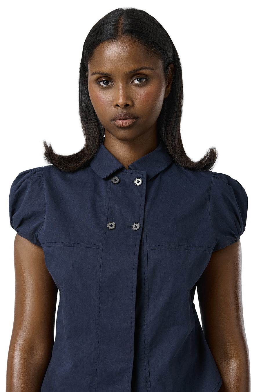 Wendy Poplin Blouse in Navy