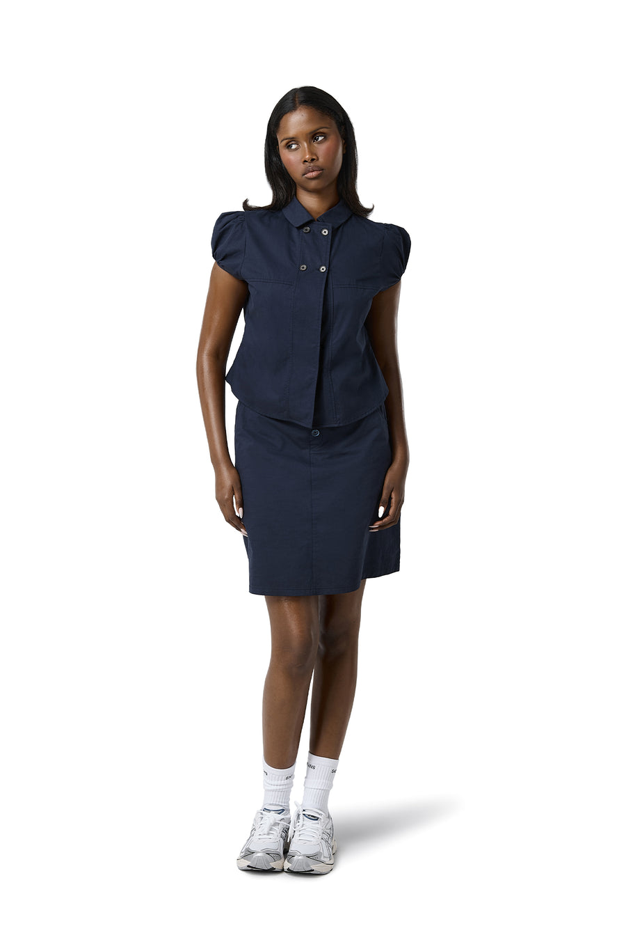 Wendy Poplin Blouse in Navy