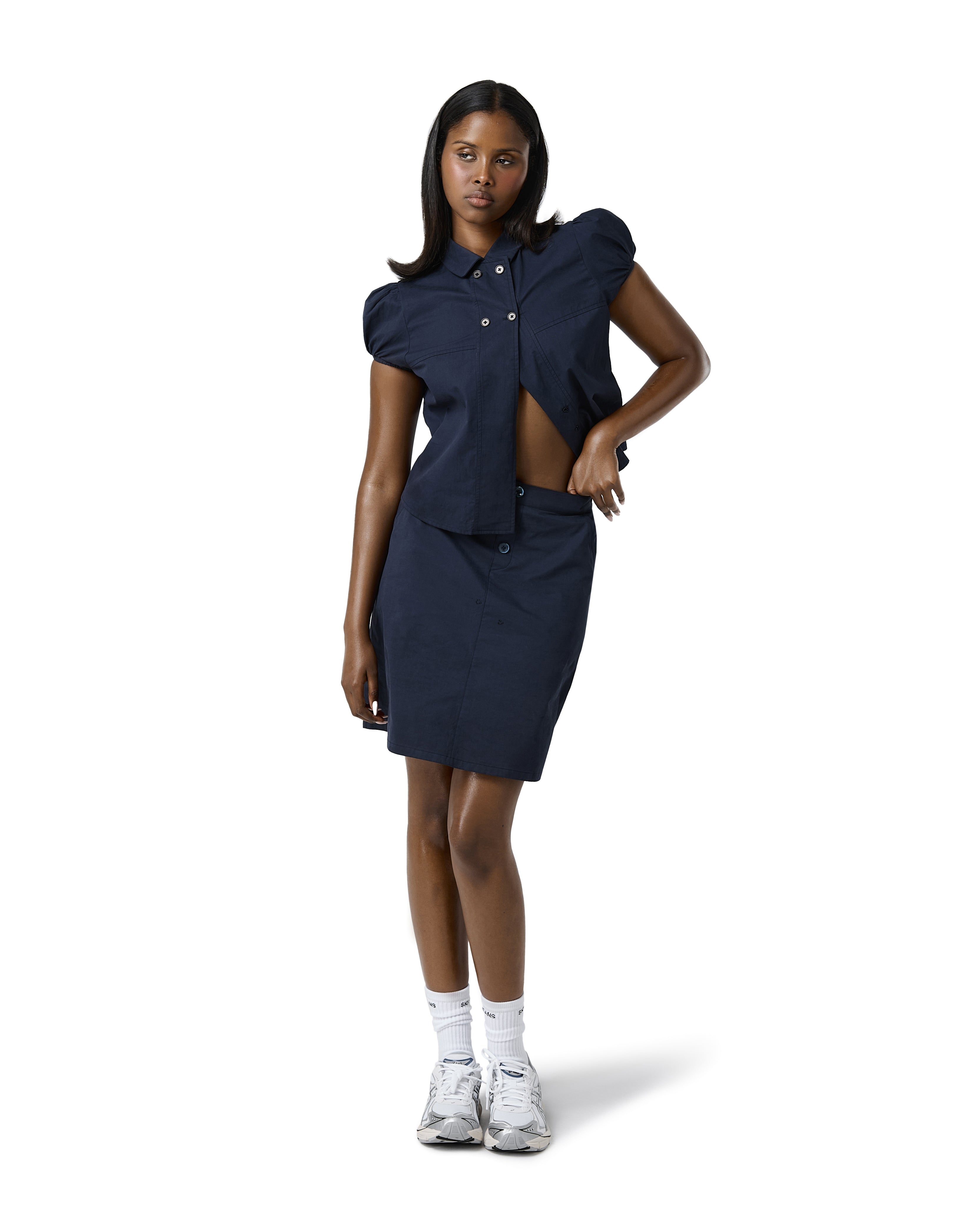 Wendy Poplin Blouse in Navy