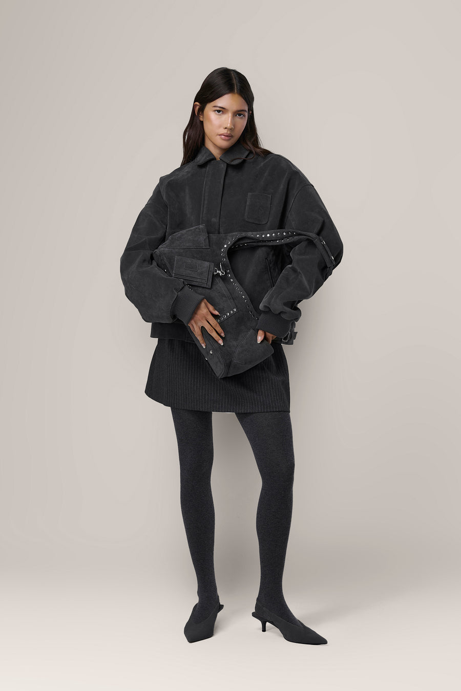 Martha Faux Suede Carryall in Dark Grey