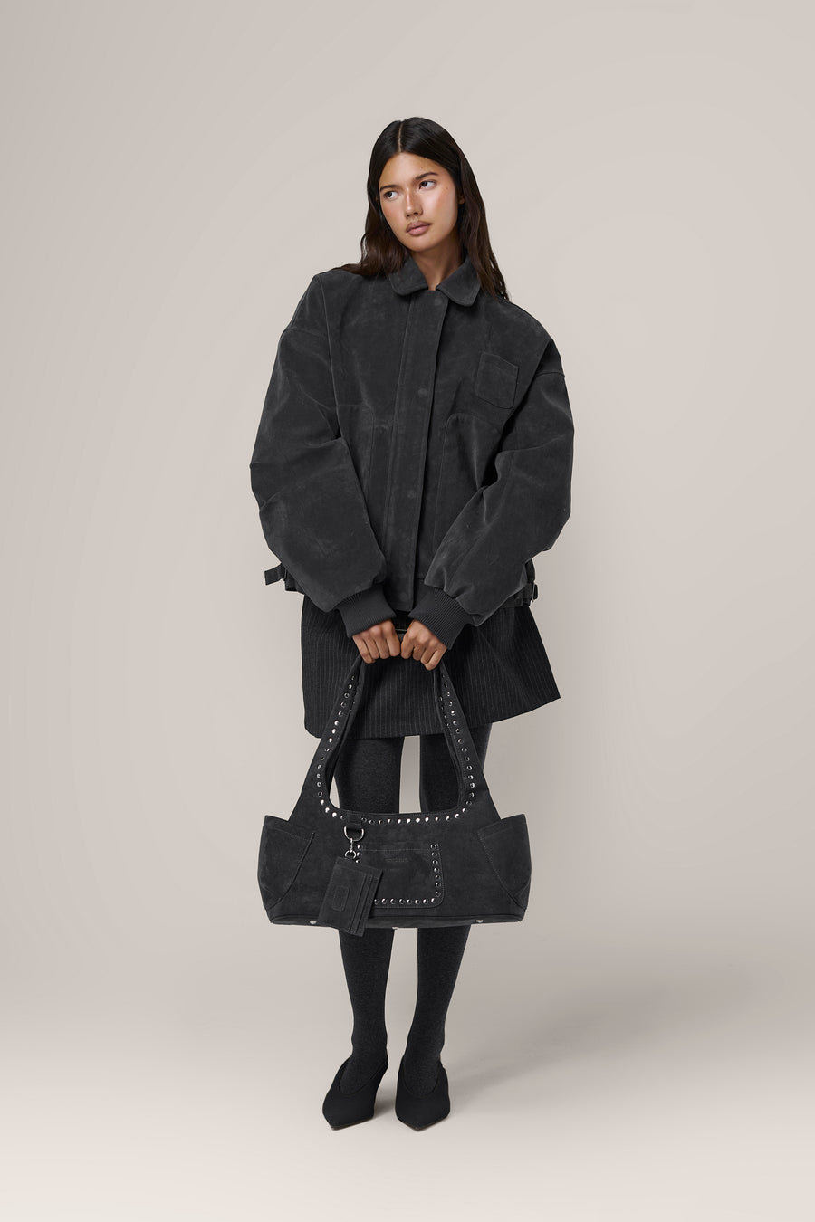 Martha Faux Suede Cardholder in Dark Grey