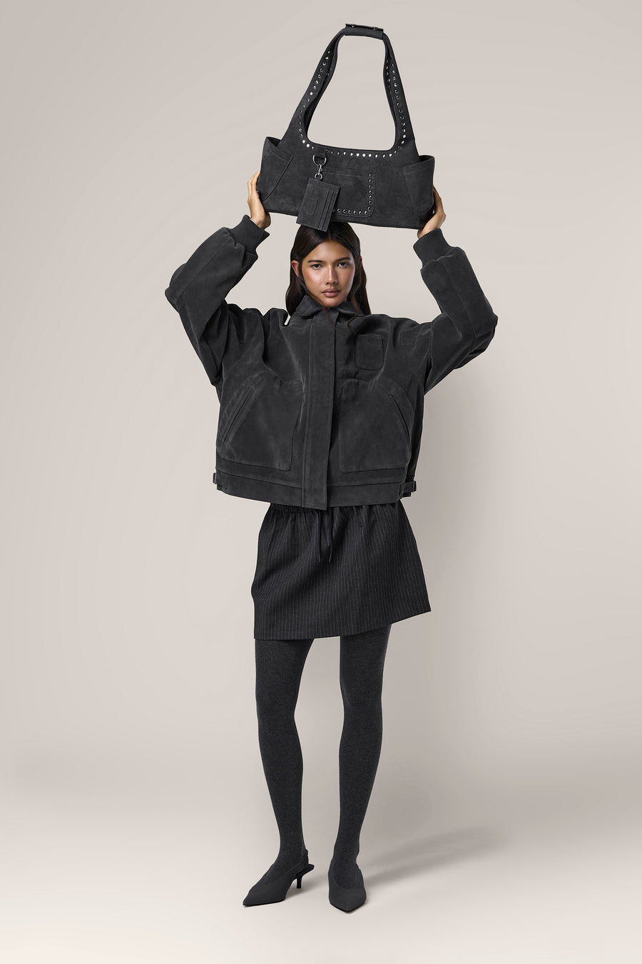 Martha Faux Suede Carryall in Dark Grey