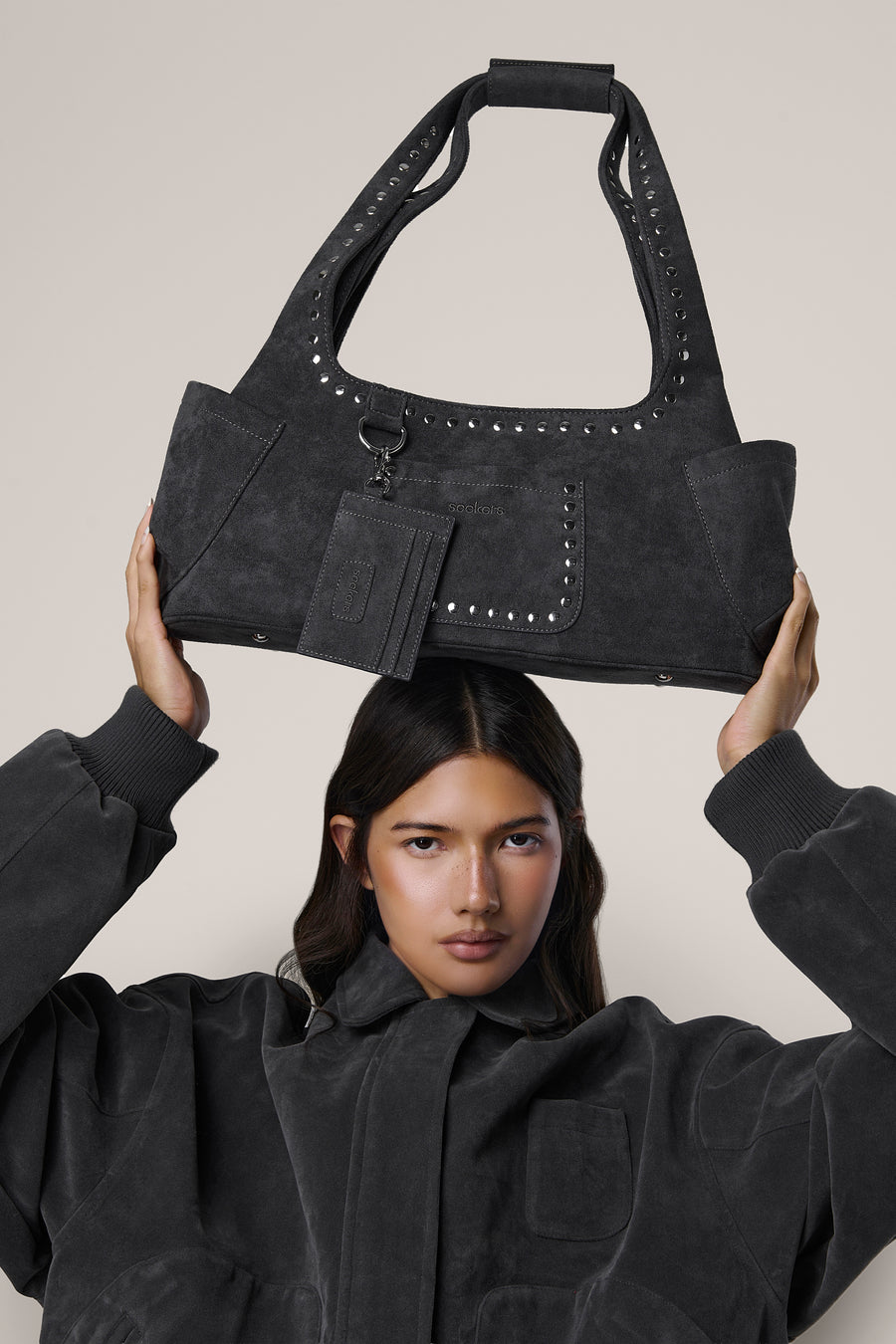 Martha Faux Suede Carryall in Dark Grey