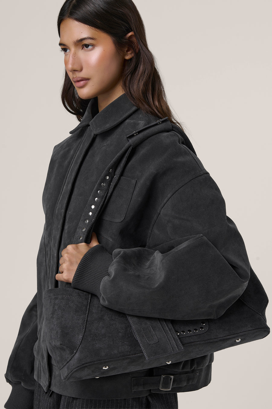 Martha Faux Suede Carryall in Dark Grey