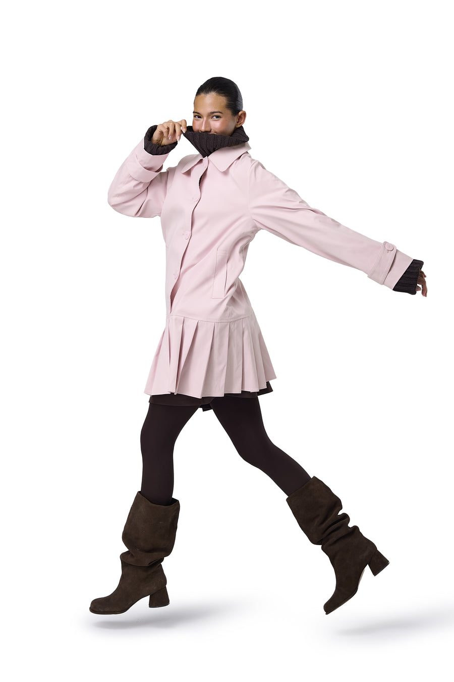 Patter Pleat Trench Coat in Pink