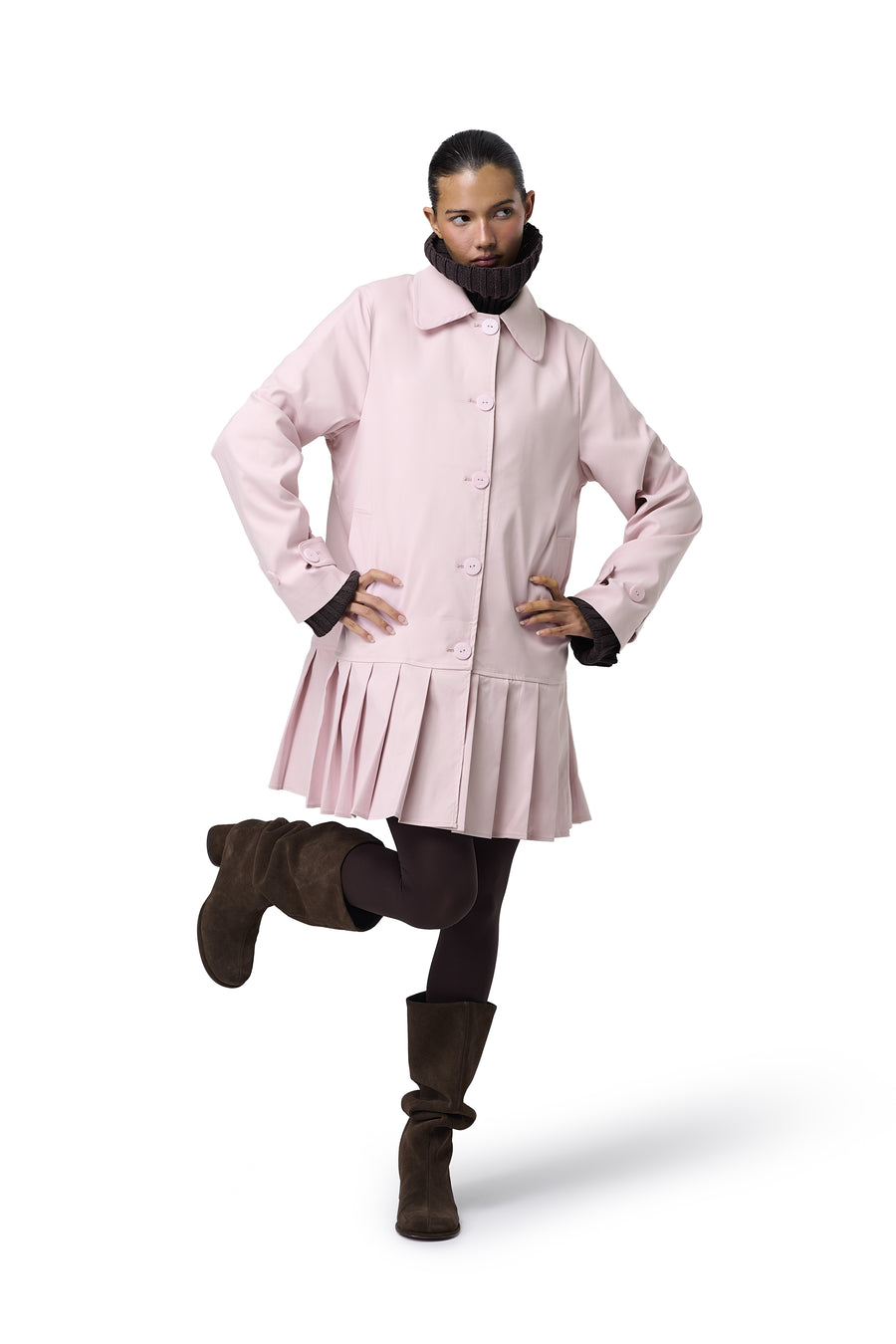 Patter Pleat Trench Coat in Pink