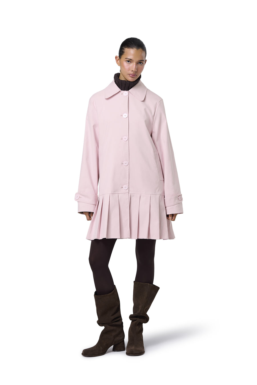 Patter Pleat Trench Coat in Pink