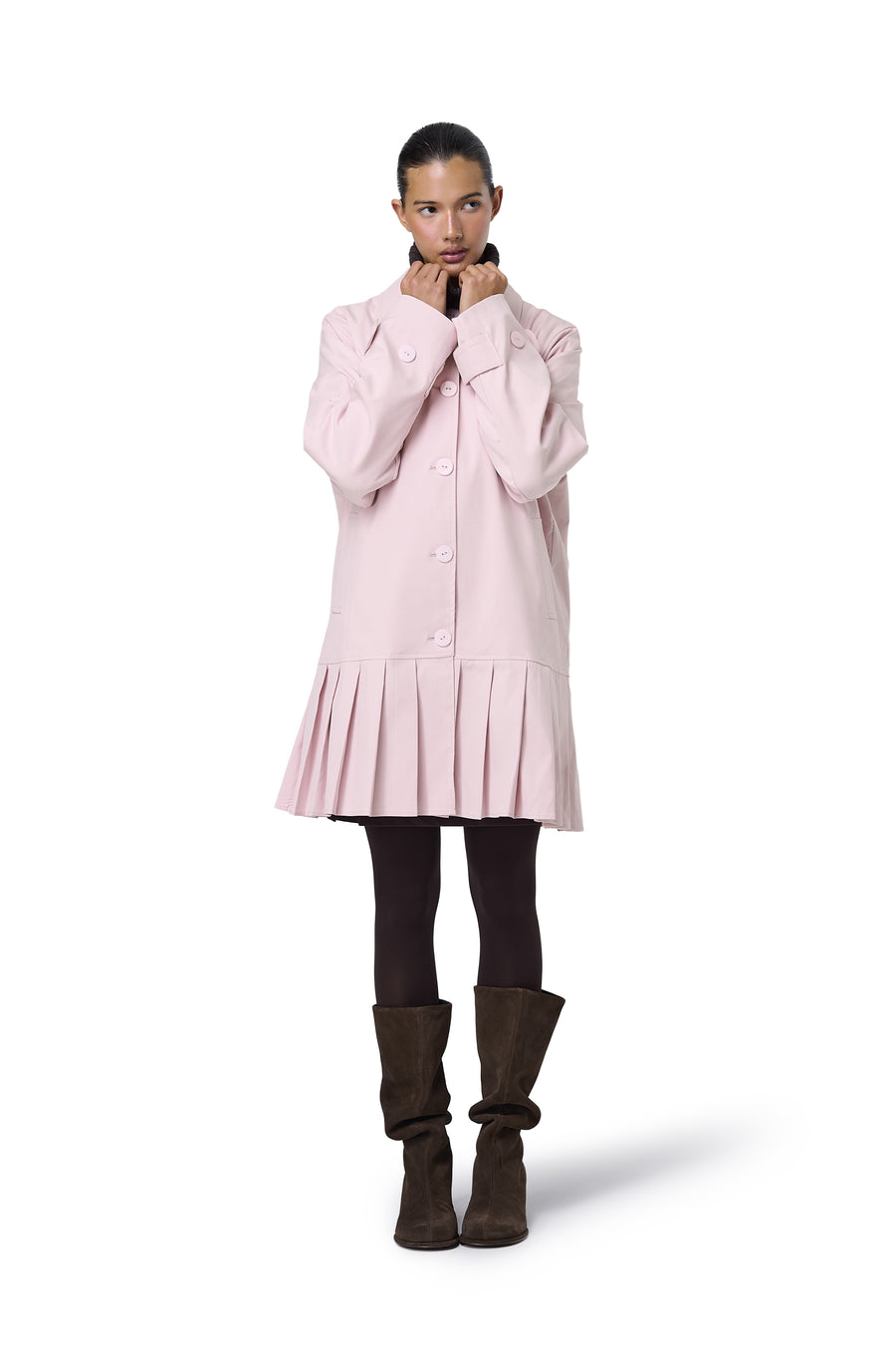 Patter Pleat Trench Coat in Pink