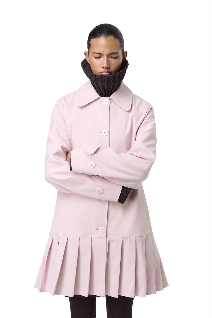 Patter Pleat Trench Coat in Pink
