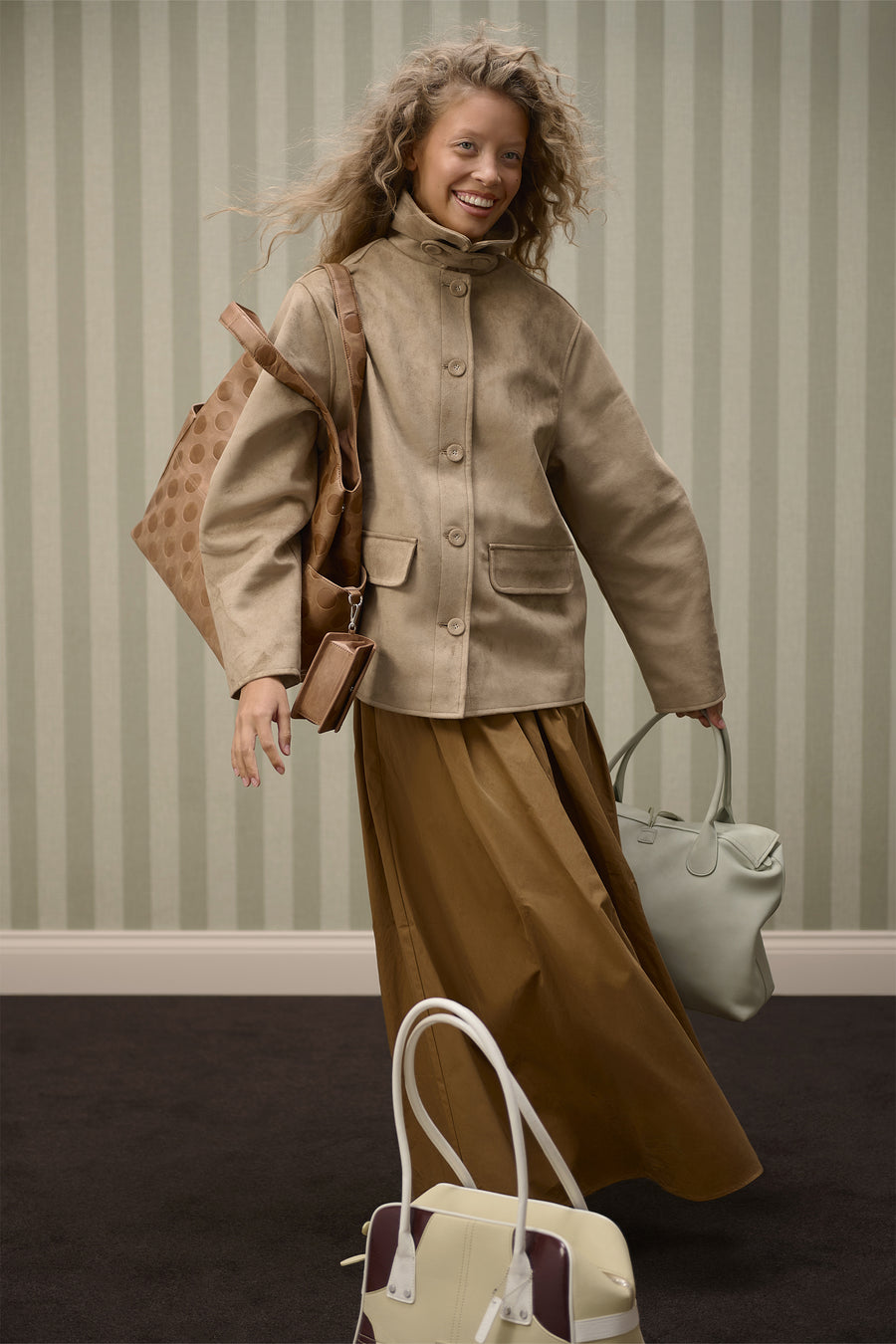 Elmer Faux Suede Button Jacket in Tan