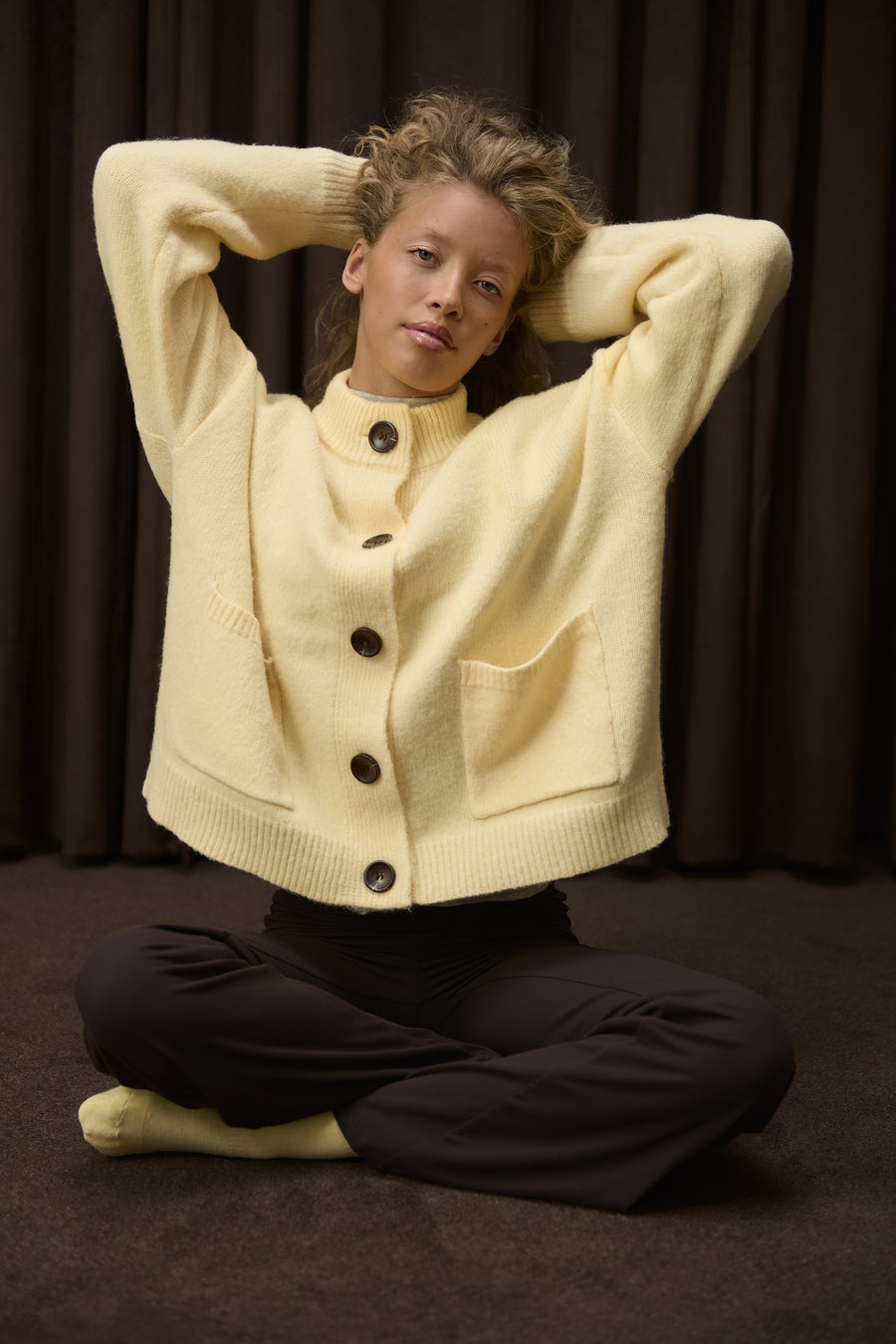 Eccles Button Cardigan in Butter Yellow