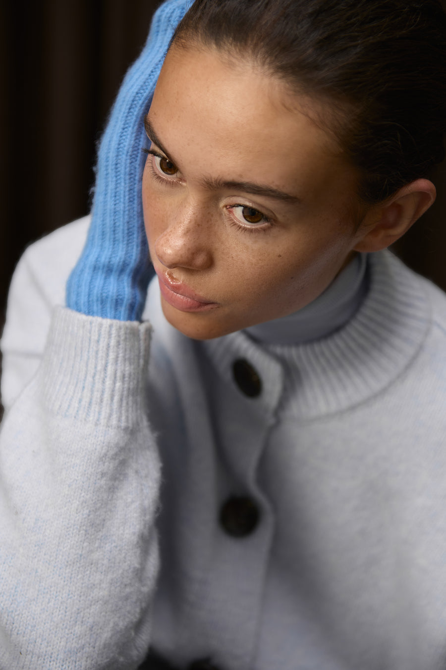 Eccles Button Cardigan in Powder Blue