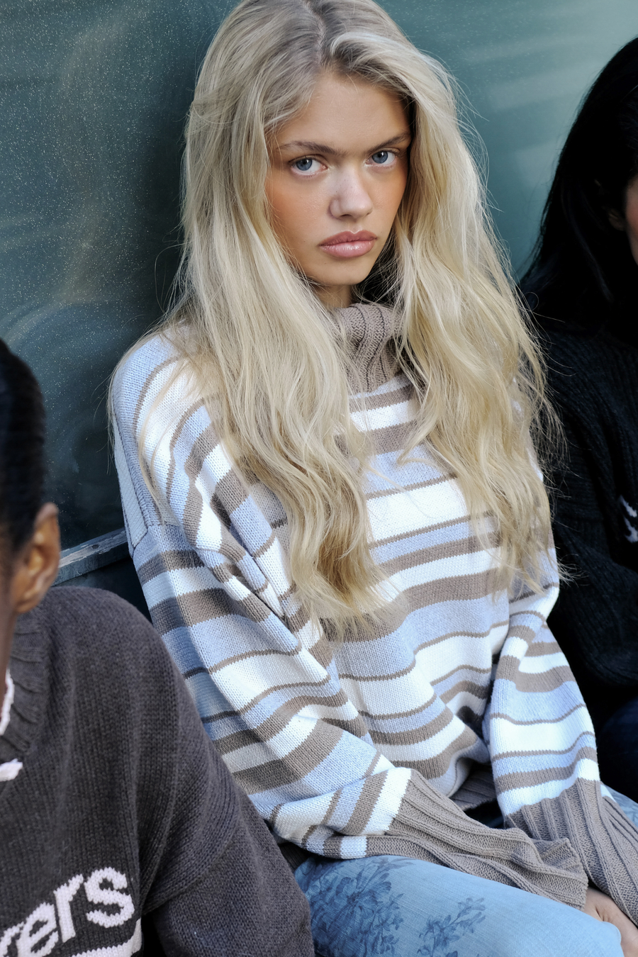Bella Stripe Roll Neck in Grey