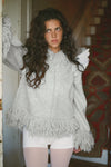 Tuscan Fringe Knit Zip Up in Light Grey