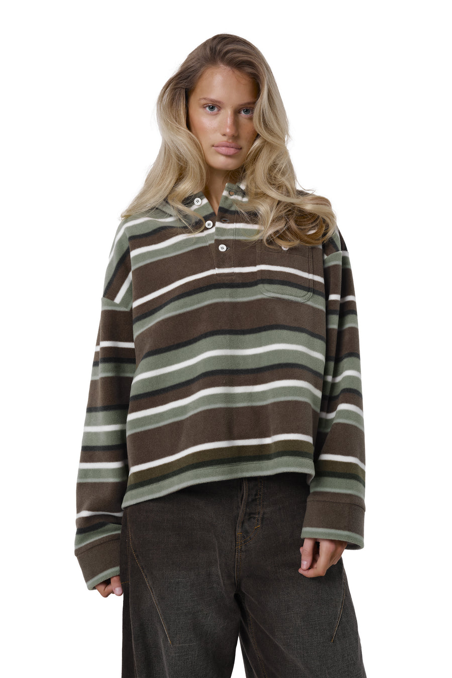 Folk Fleece Shirt in Khaki Stripe