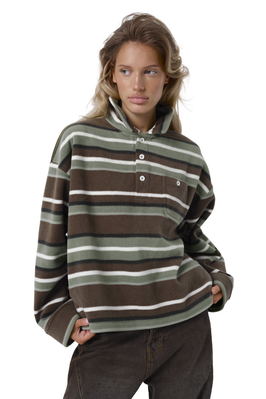 Folk Fleece Shirt in Khaki Stripe