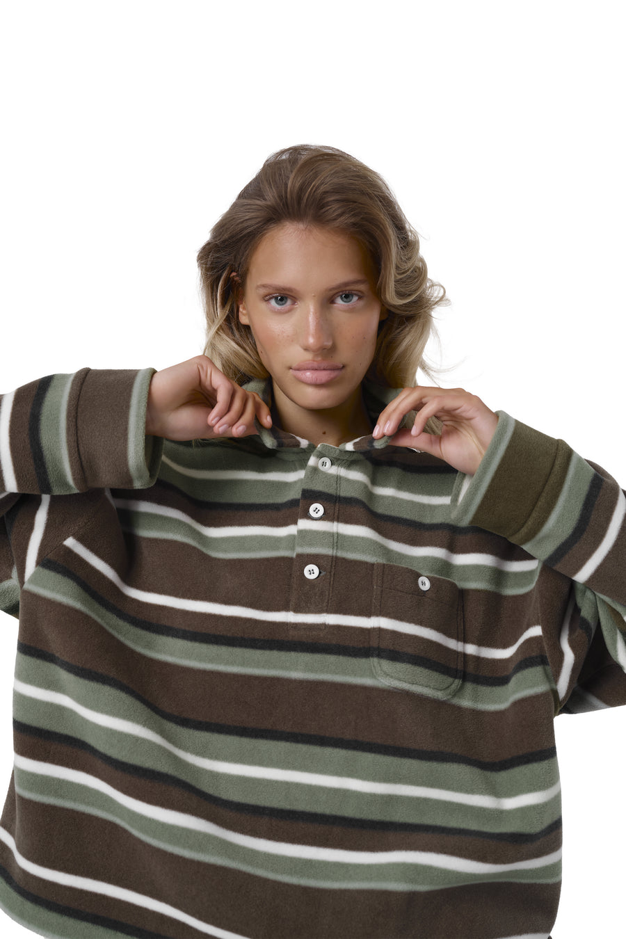 Folk Fleece Shirt in Khaki Stripe