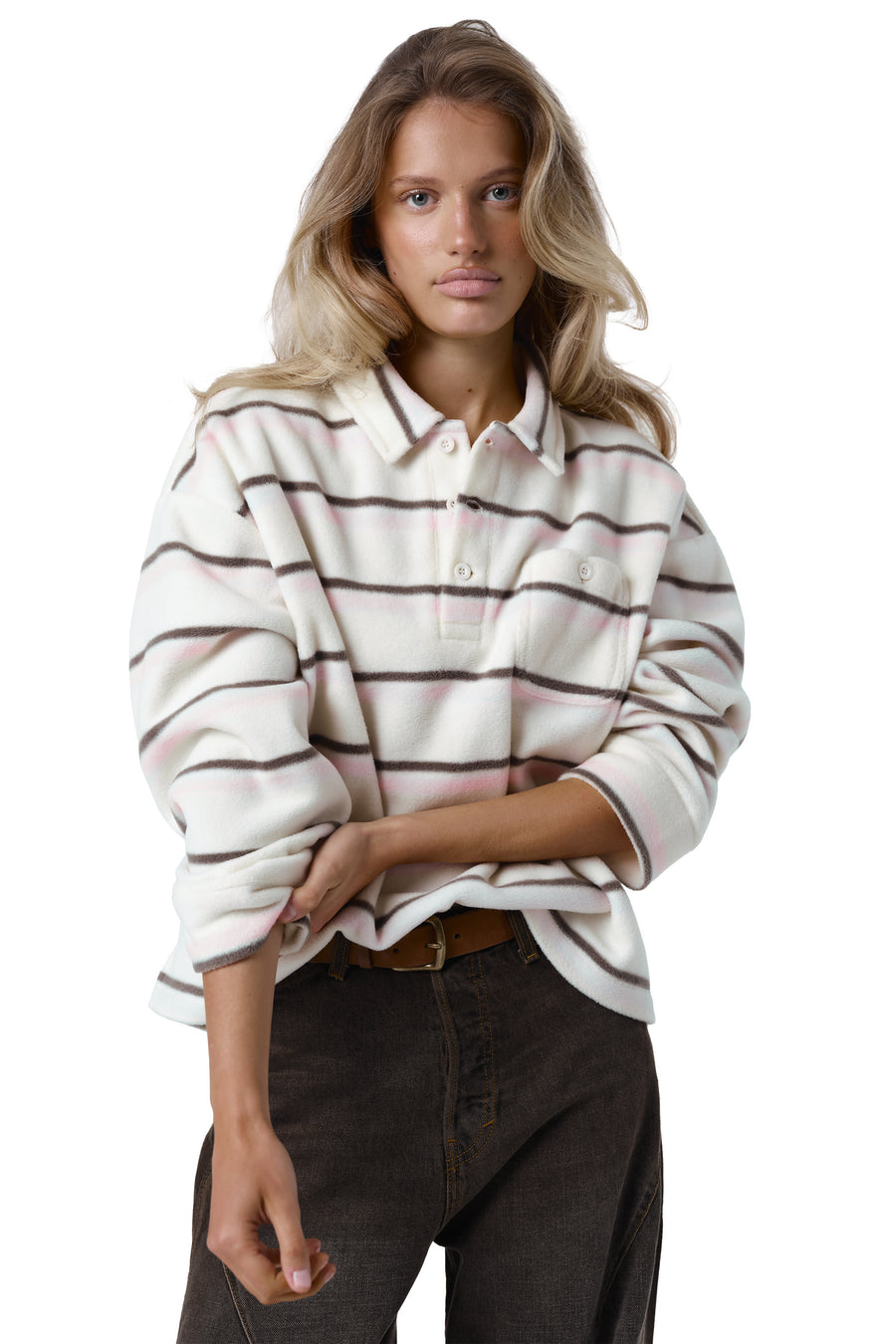 Folk Fleece Shirt in Bunny Stripe