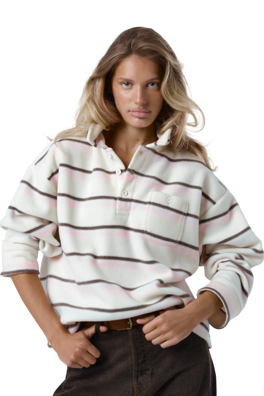 Folk Fleece Shirt in Bunny Stripe