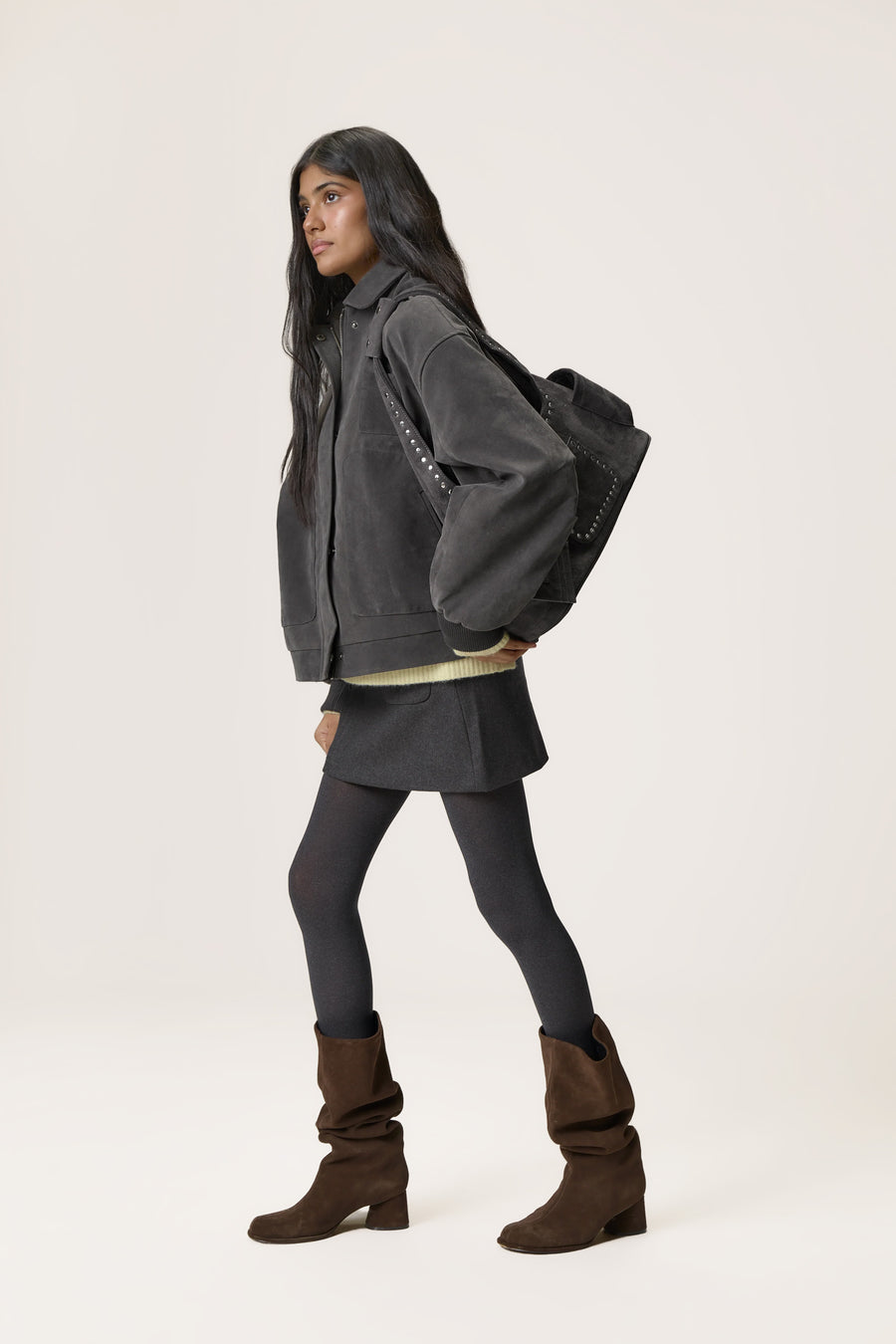Martha Faux Suede Carryall in Dark Grey