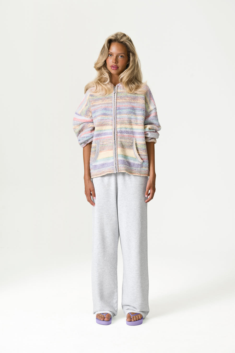 Emmett Knit Zip Up Hoodie in Pastel