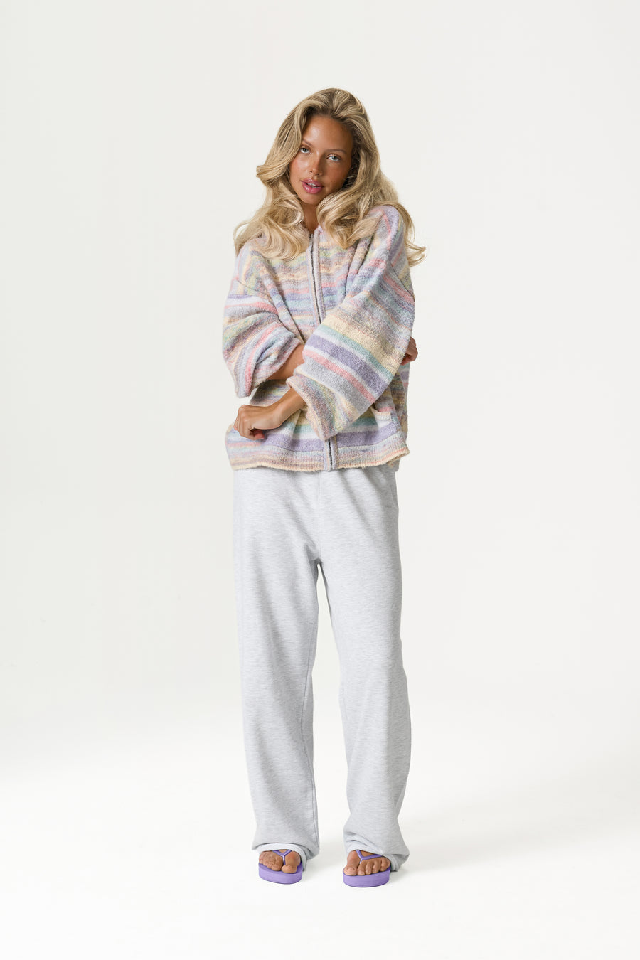 Emmett Knit Zip Up Hoodie in Pastel