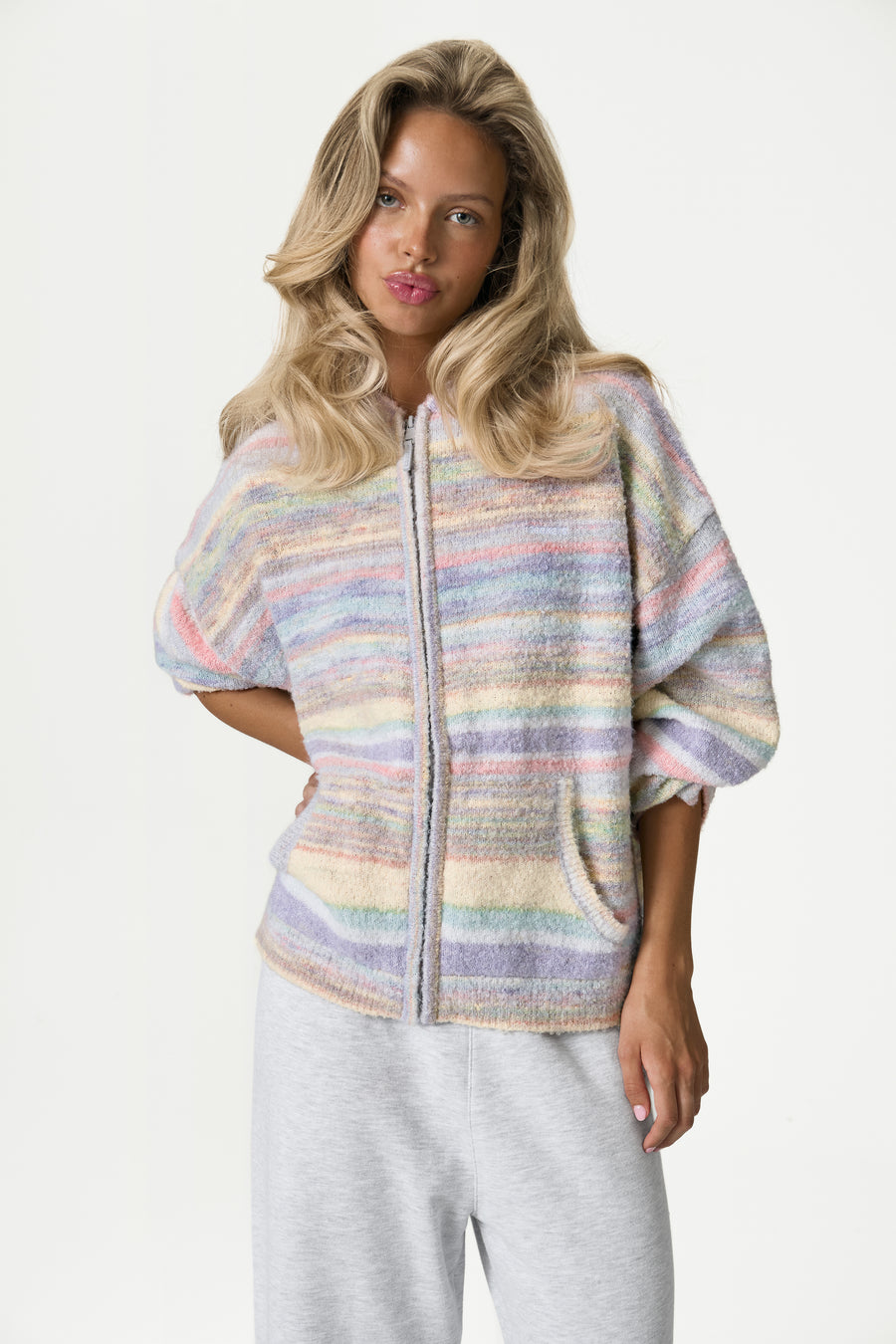 Emmett Knit Zip Up Hoodie in Pastel