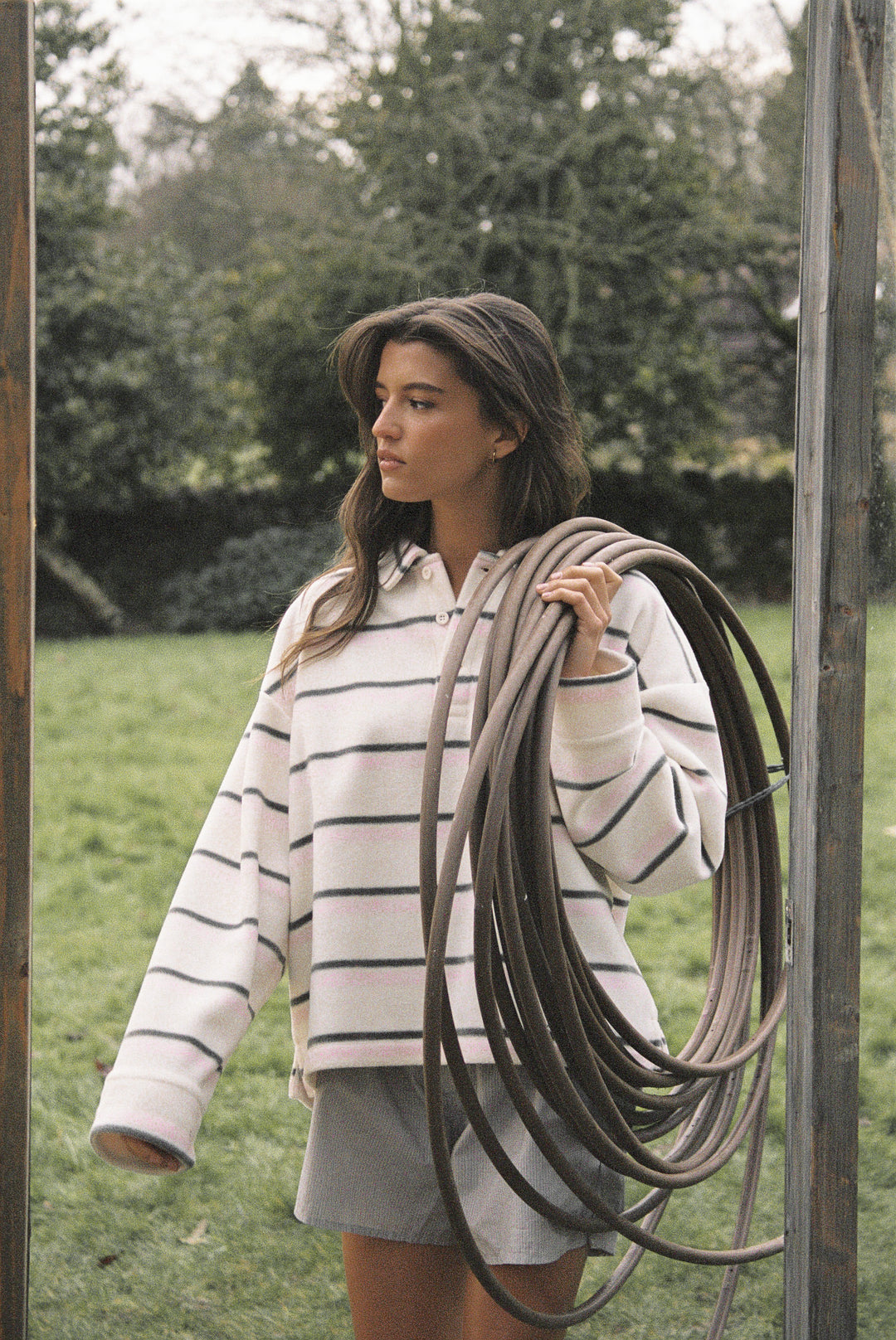 Folk Fleece Shirt in Bunny Stripe