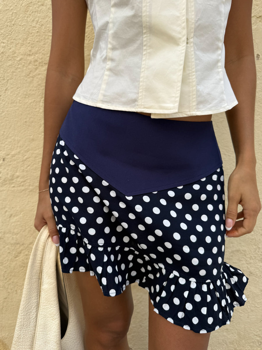 Poppy Polka Dot Mini Skirt in Navy