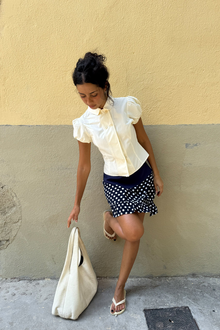 Poppy Polka Dot Mini Skirt in Navy