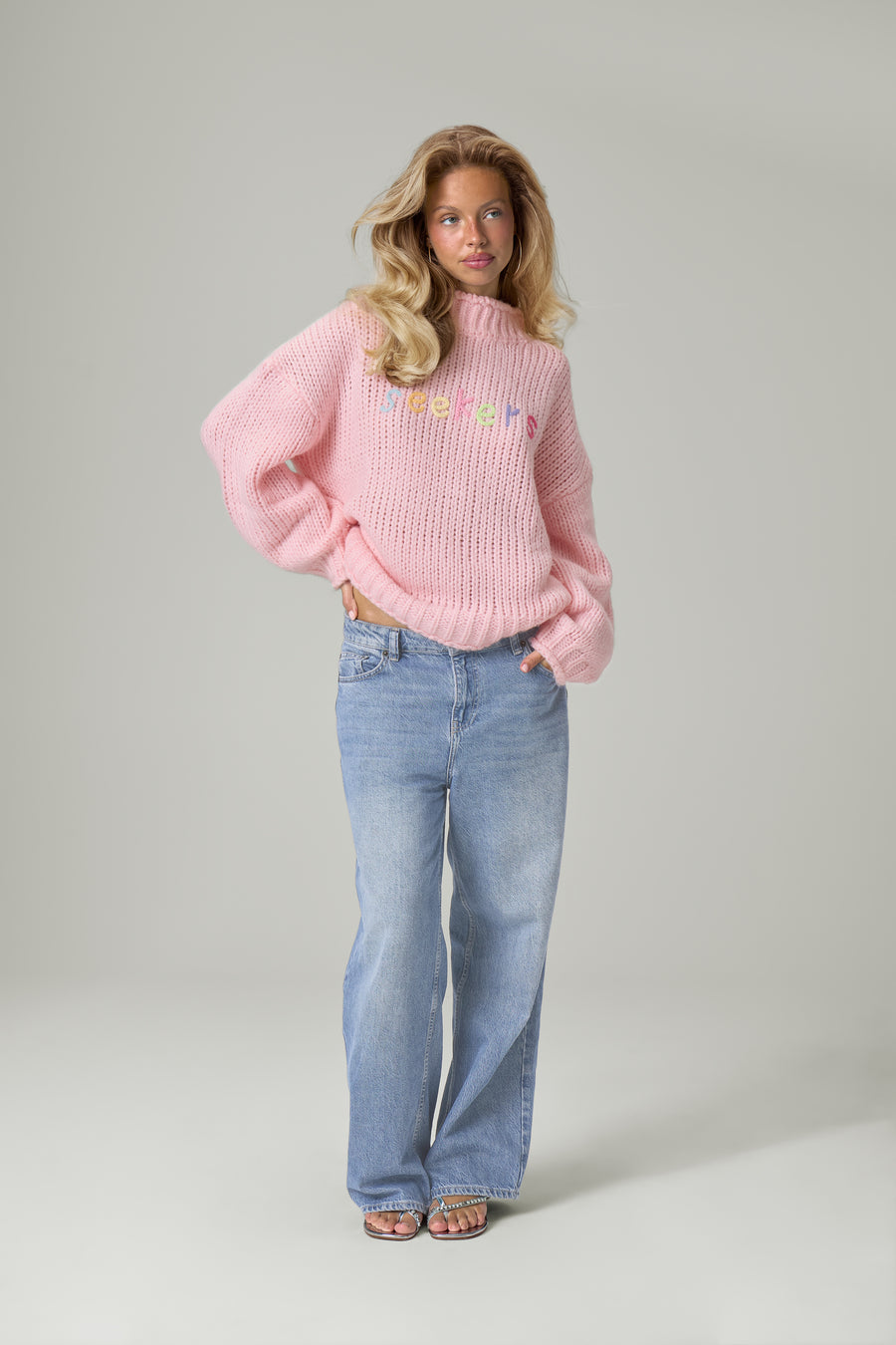 Shep Rolltop Knit Sweater in Pink
