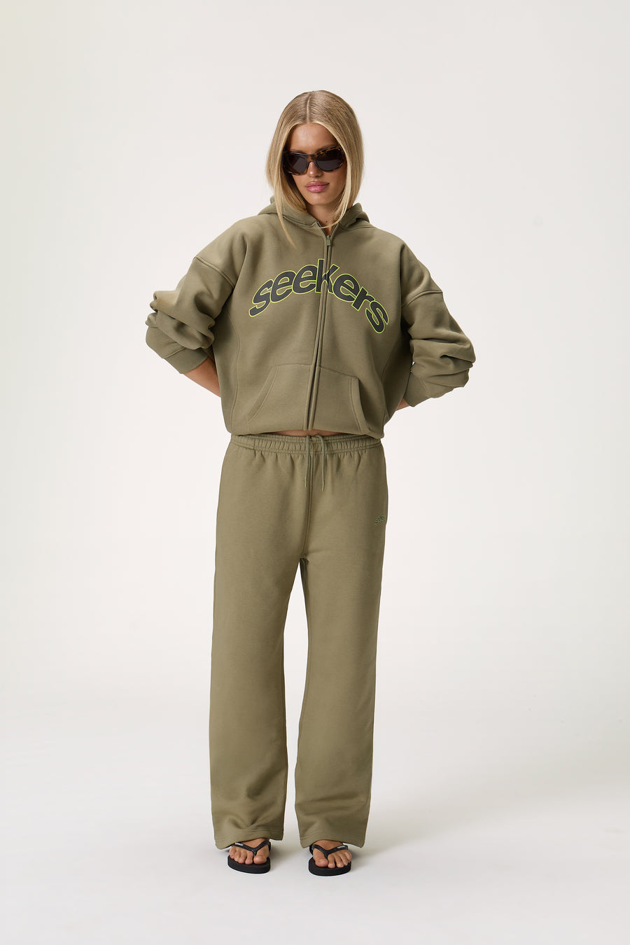 Seekers Doozy Wide Leg Sweatpants in Khaki
