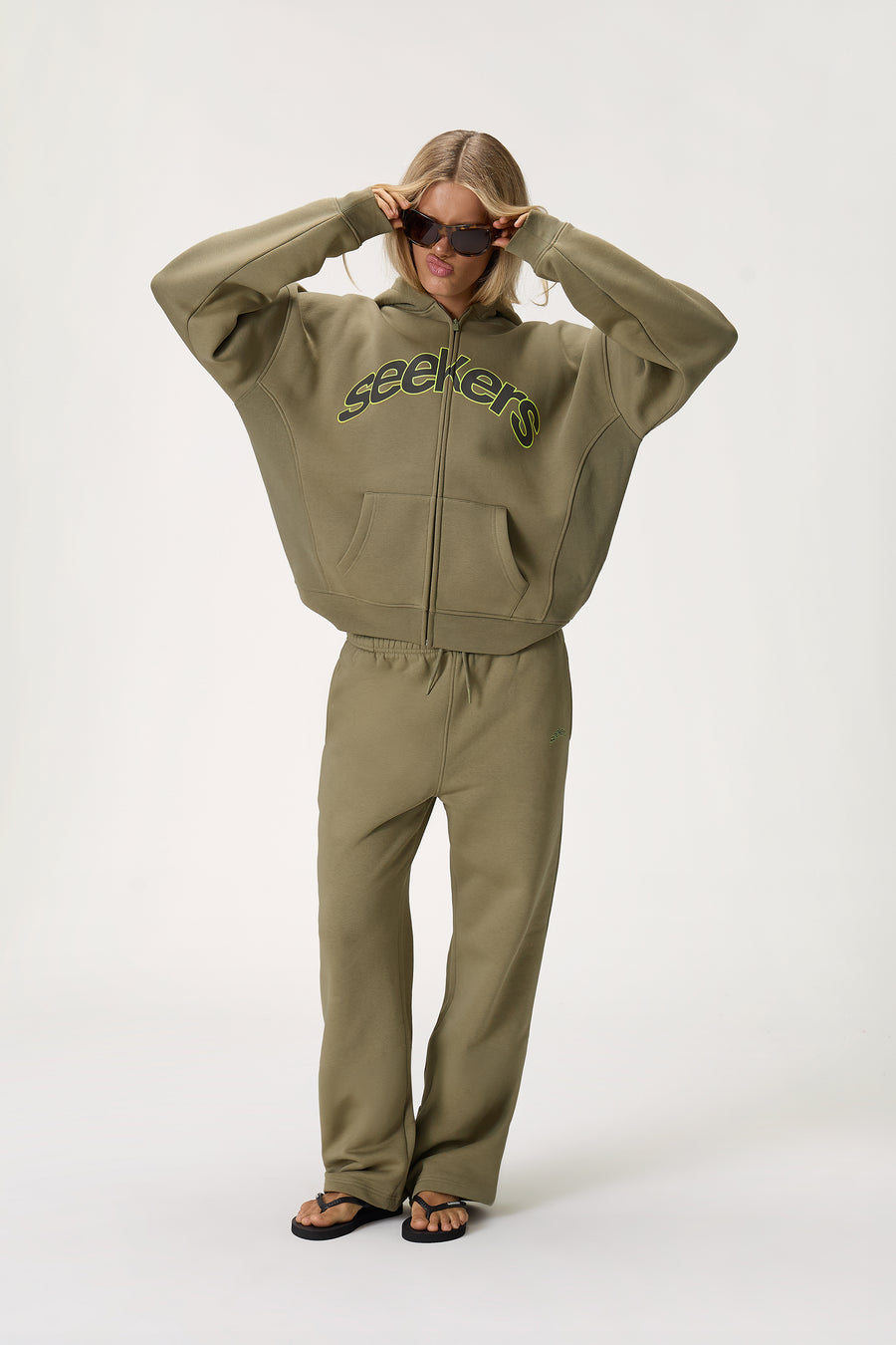 Seekers Doozy Wide Leg Sweatpants in Khaki